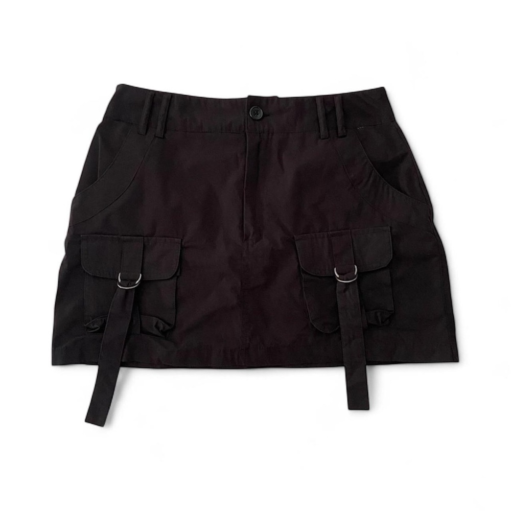 Mini Cargo Skirt Black Cotton Blend Front Pockets and Straps‎ size L by Rule 21
